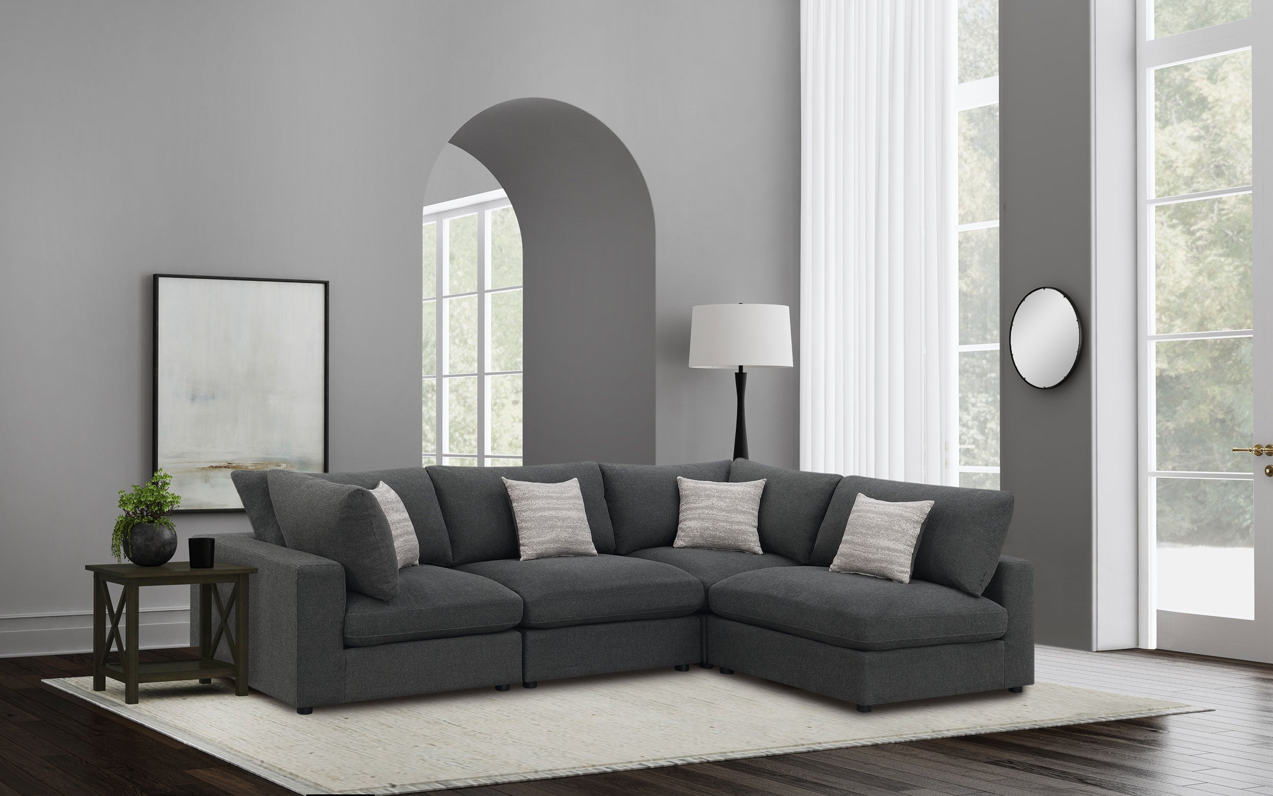 Best Furniture Outlet - Coaster - Serene 4-piece Upholstered Modular Sectional Sofa Charcoal - 551324-SETA