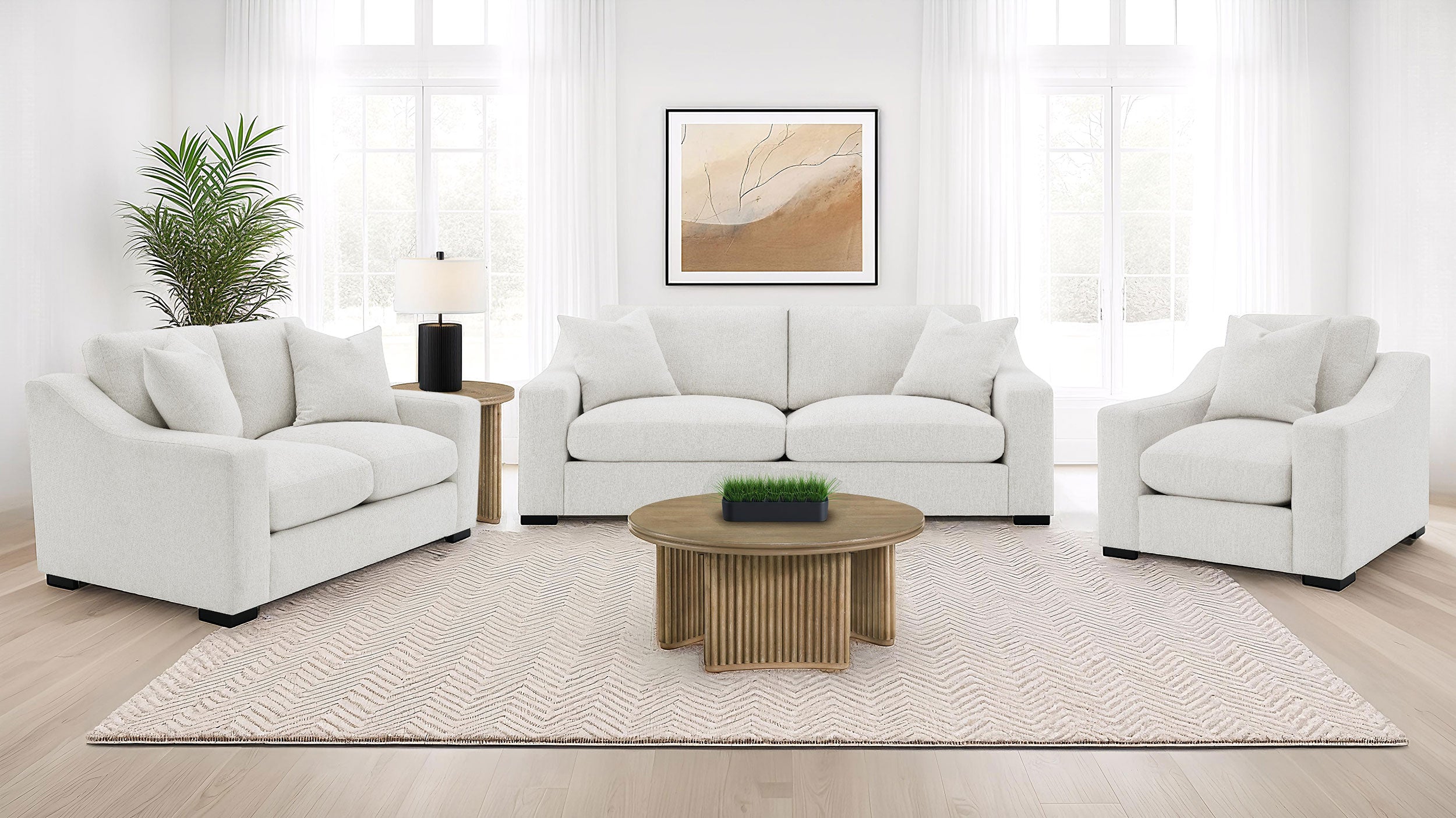 Best Furniture Outlet - Coaster - Ashlyn 3-piece Upholstered Track Arm Sofa Set Sand - 552091-S3