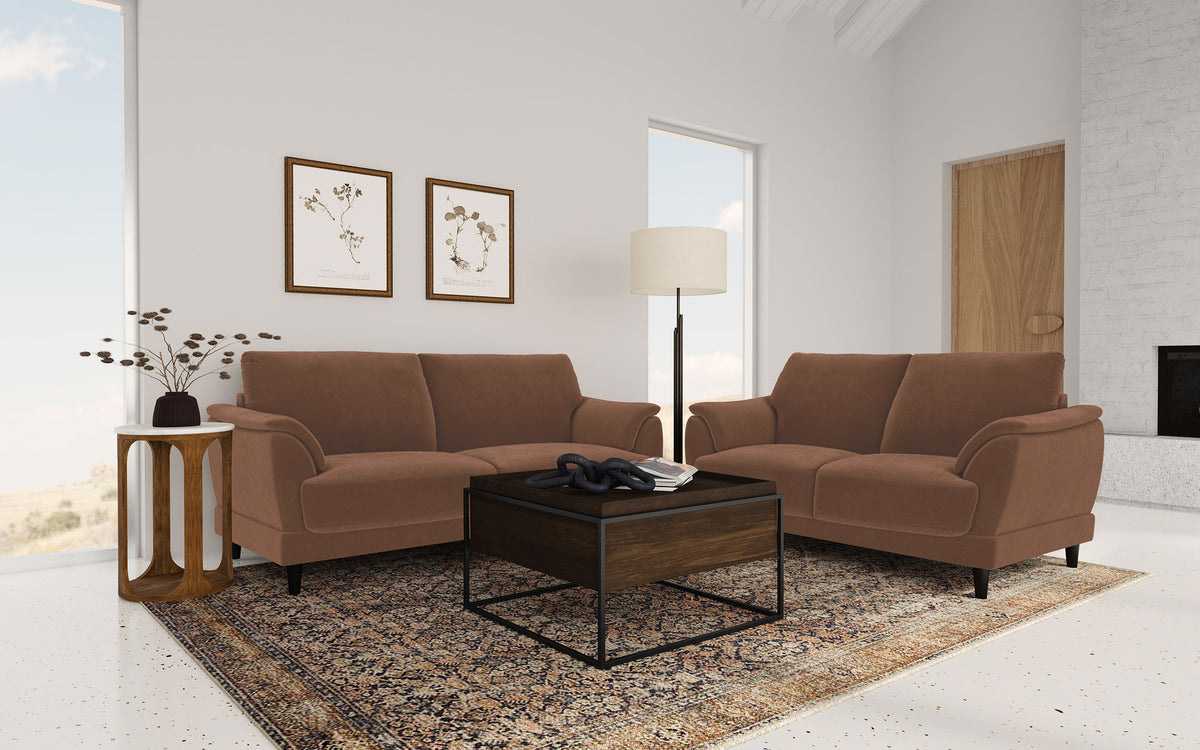 Best Furniture Outlet - Coaster - Selma 2-piece Velvet Upholstered Crescent Arm Sofa Set Rust - 552101-S2