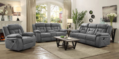 Best Furniture Outlet - Coaster - Higgins 3-piece Upholstered Motion Reclining Sofa Set Grey - 602261-S3
