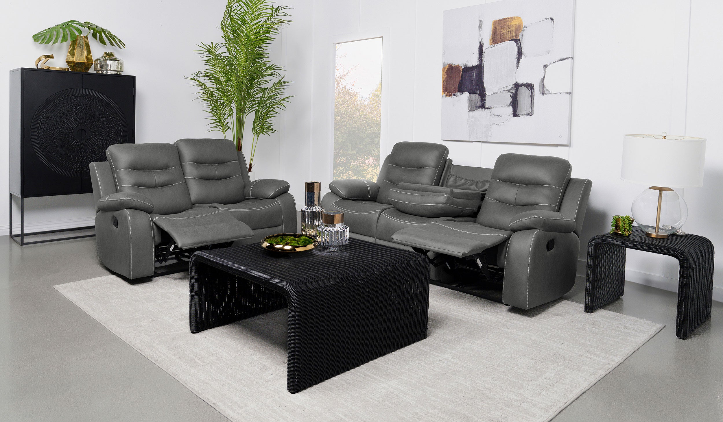 Best Furniture Outlet - Coaster - Nova 2-piece Upholstered Padded Arm Sofa Set Dark Grey - 602531-S2