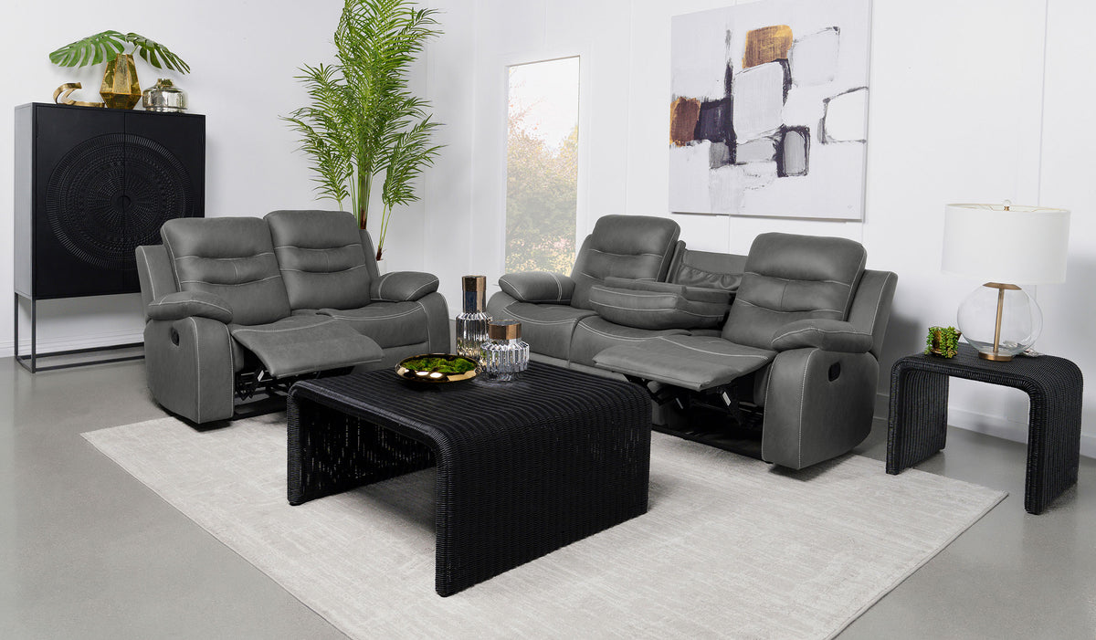 Best Furniture Outlet - Coaster - Nova 2-piece Upholstered Padded Arm Sofa Set Dark Grey - 602531-S2