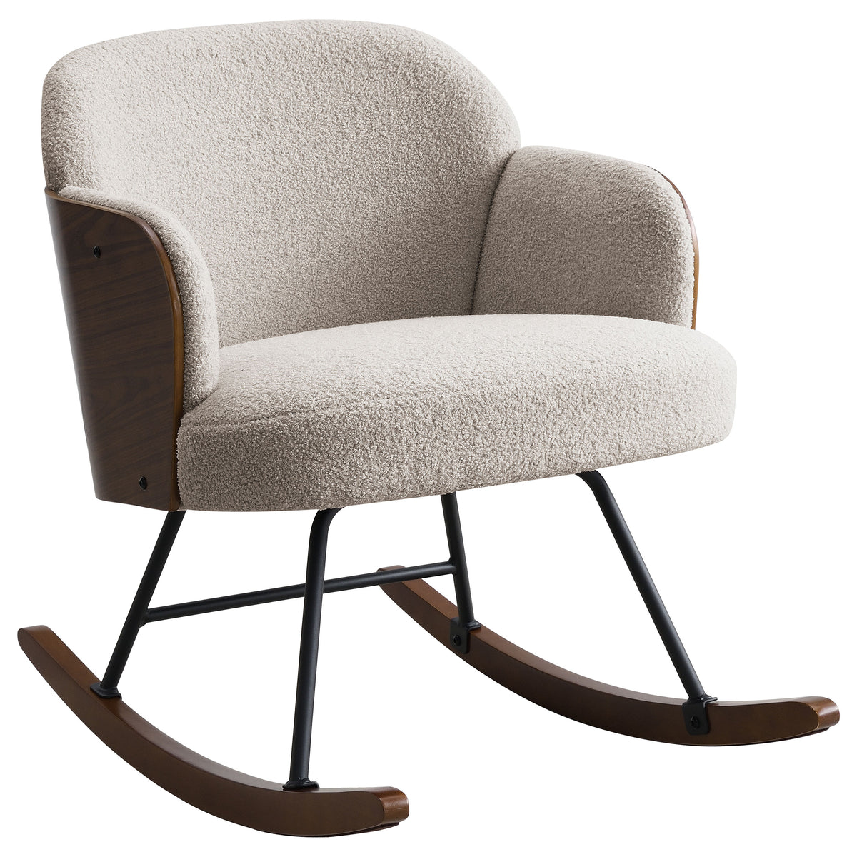 Best Furniture Outlet - Coaster - Paige Boucle Upholstered Mid Back Rocking Chair Beige - 602625