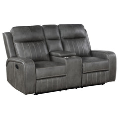Best Furniture Outlet - Coaster - Raelynn Upholstered Track Arm Motion Loveseat Grey - 603192