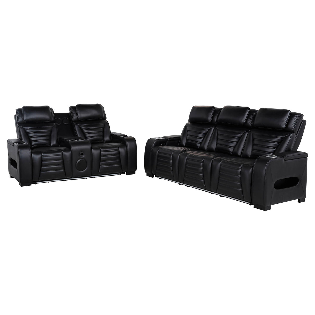 Best Furniture Outlet - Coaster - Zuma 2-piece Faux Leather Dual Power LED Sofa Set Black - 603251PP-S2