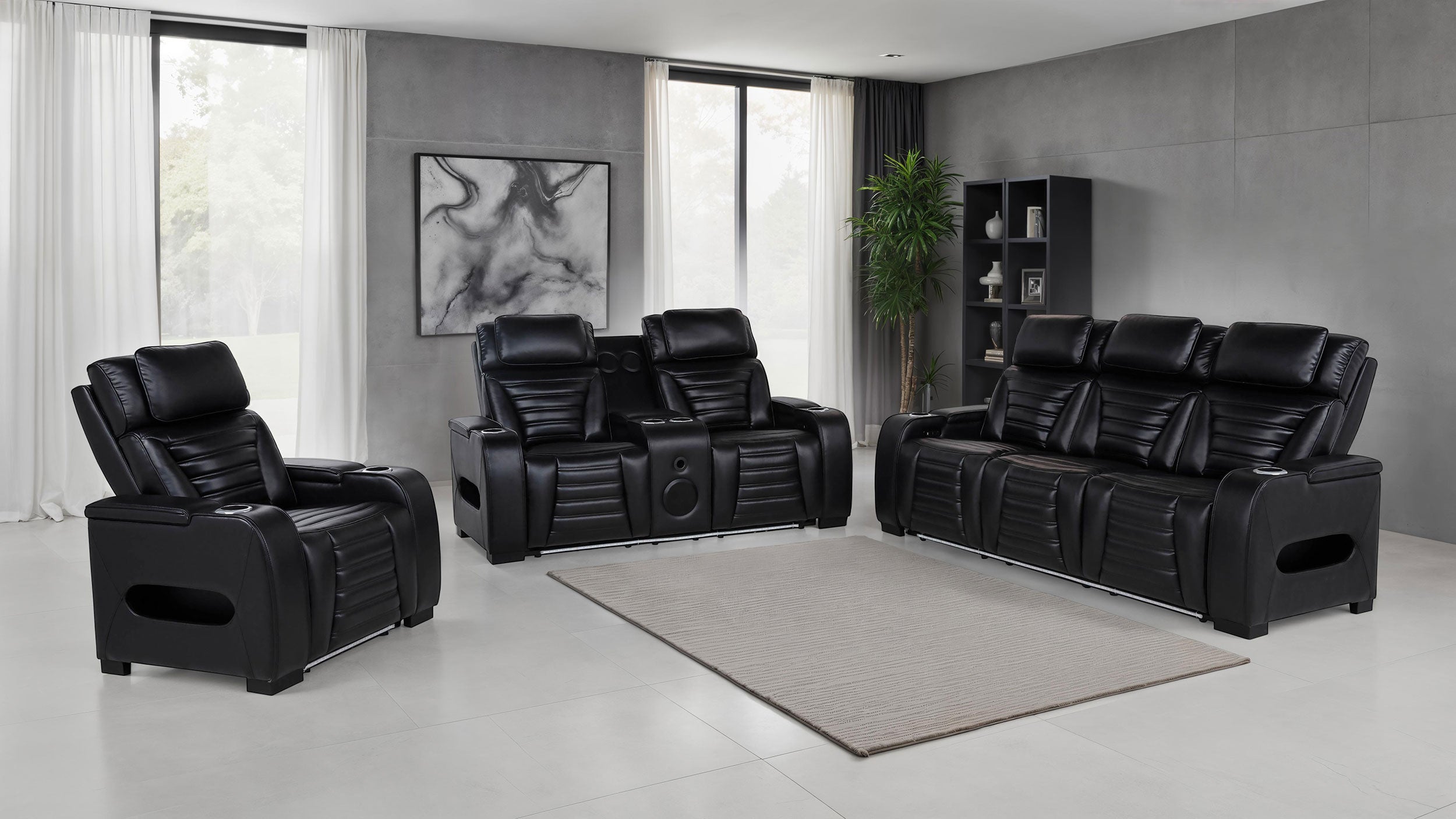 Best Furniture Outlet - Coaster - Zuma 3-piece Faux Leather Dual Power LED Sofa Set Black - 603251PP-S3