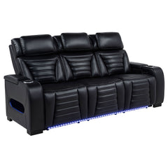 Best Furniture Outlet - Coaster - Zuma Faux Leather Dual Power Reclining LED Sofa Black - 603251PP