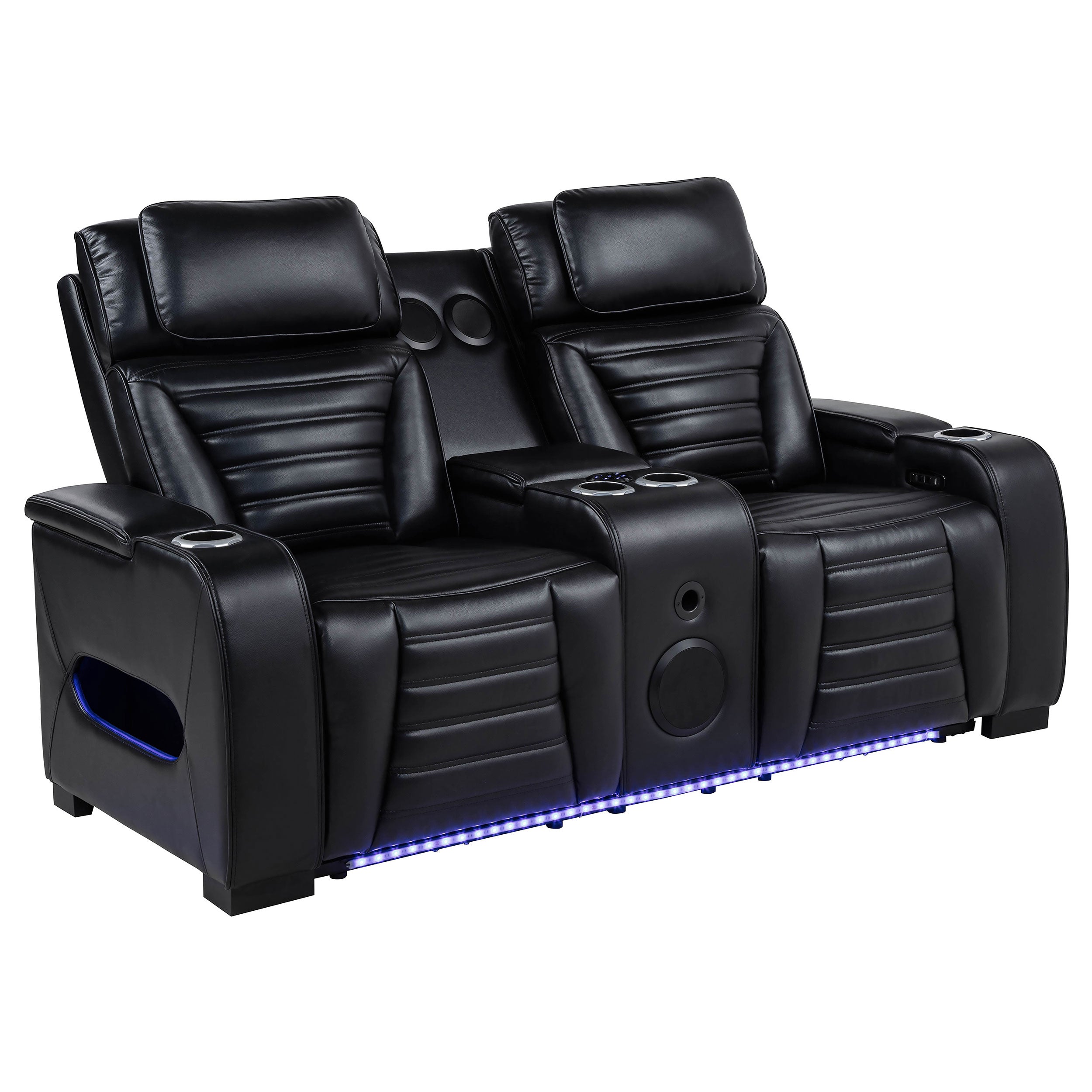 Best Furniture Outlet - Coaster - Zuma Faux Leather Dual Power Reclining LED Loveseat Black - 603252PP