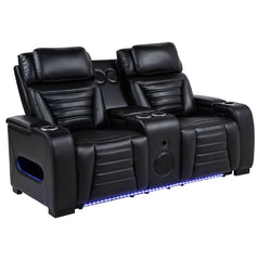 Best Furniture Outlet - Coaster - Zuma Faux Leather Dual Power Reclining LED Loveseat Black - 603252PP