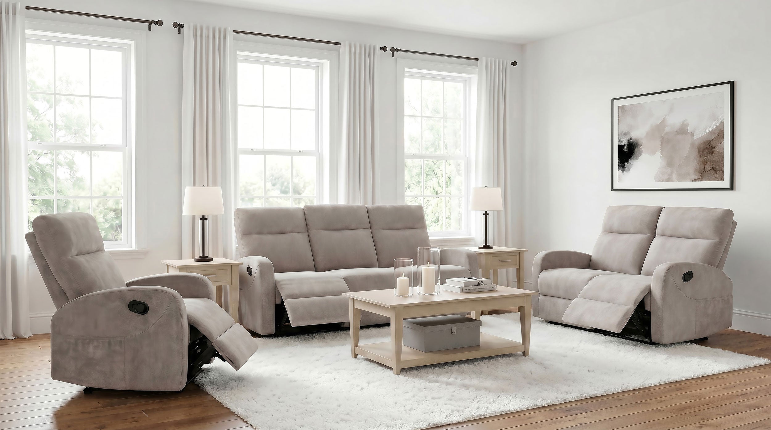 Best Furniture Outlet - Coaster - Hamilton 3-piece Chenille Manual Reclining Sofa Set Sand - 603371-S3