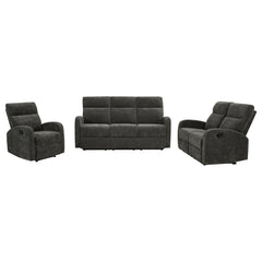 Hamilton 3-piece Chenille Manual Reclining Sofa Set Charcoal Grey