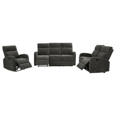 Hamilton 3-piece Chenille Manual Reclining Sofa Set Charcoal Grey