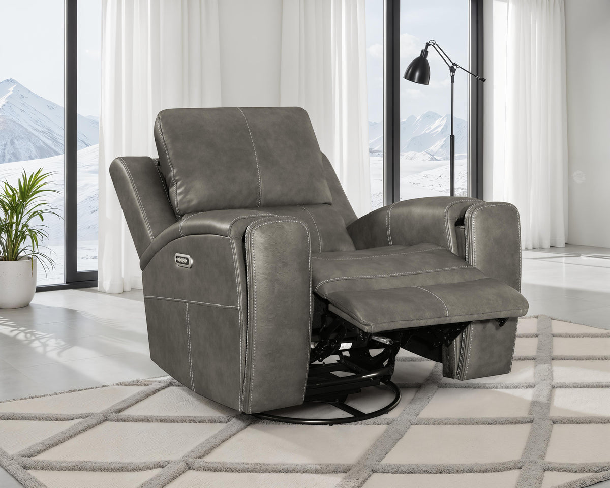 Best Furniture Outlet - Coaster - Brickston Triple Power Swivel Glider Recliner Charcoal - 603433PPP
