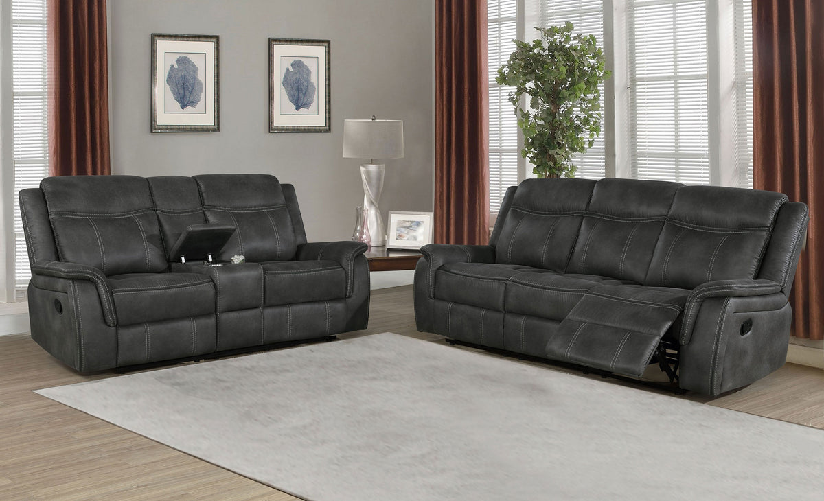 Best Furniture Outlet - Coaster - Lawrence 2-piece Upholstered Reclining Sofa Set Charcoal - 603504-S2