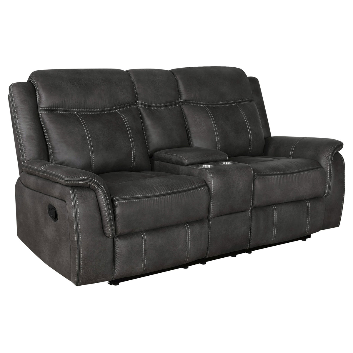 Best Furniture Outlet - Coaster - Lawrence Upholstered Padded Arm Reclining Loveseat Charcoal - 603505