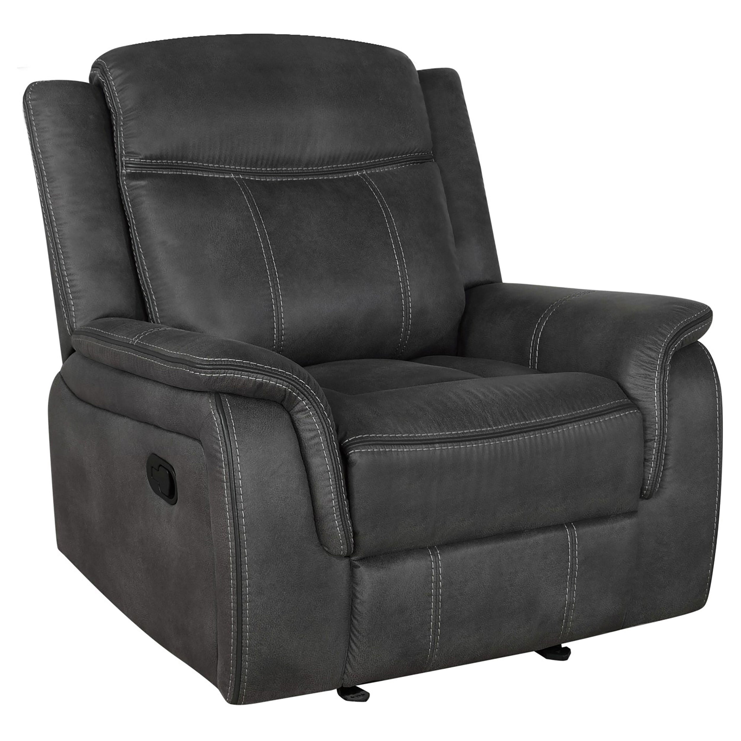 Best Furniture Outlet - Coaster - Lawrence Upholstered Padded Arm Glider Recliner Charcoal - 603506