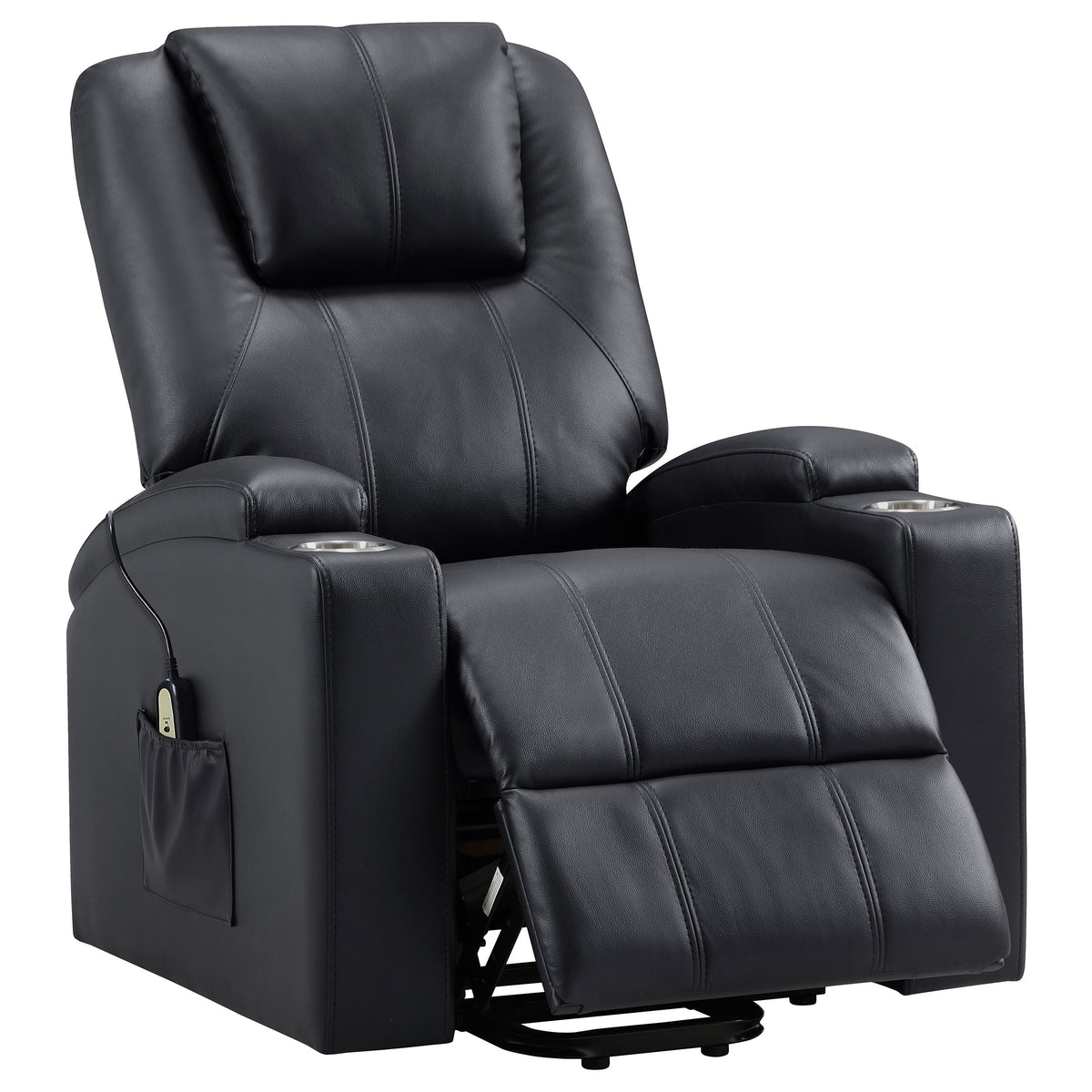 Best Furniture Outlet - Coaster - Armstrong Upholstered Power Lift Massage Recliner Black - 609475P