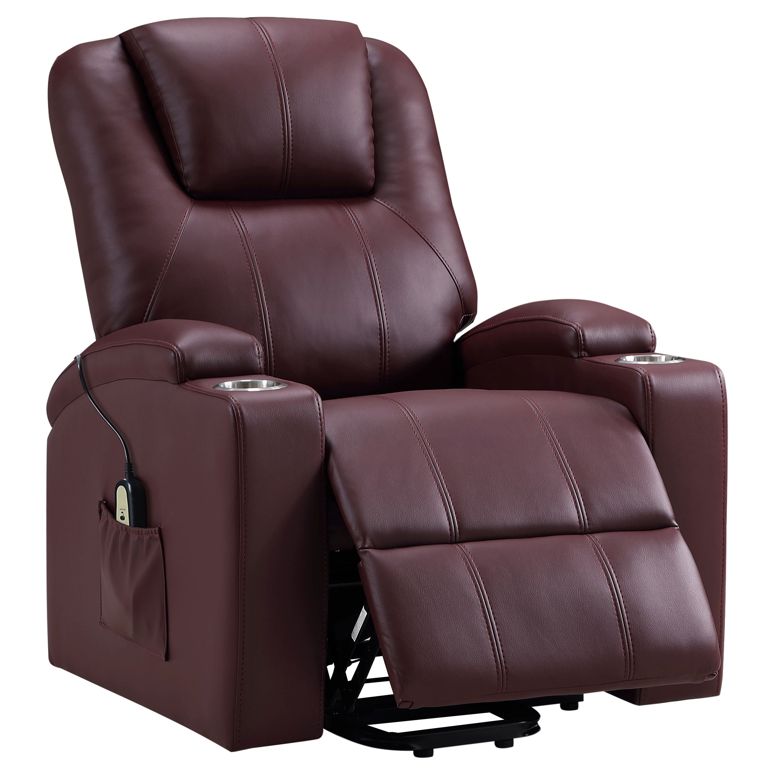 Best Furniture Outlet - Coaster - Armstrong Upholstered Power Lift Massage Recliner Wine - 609479P