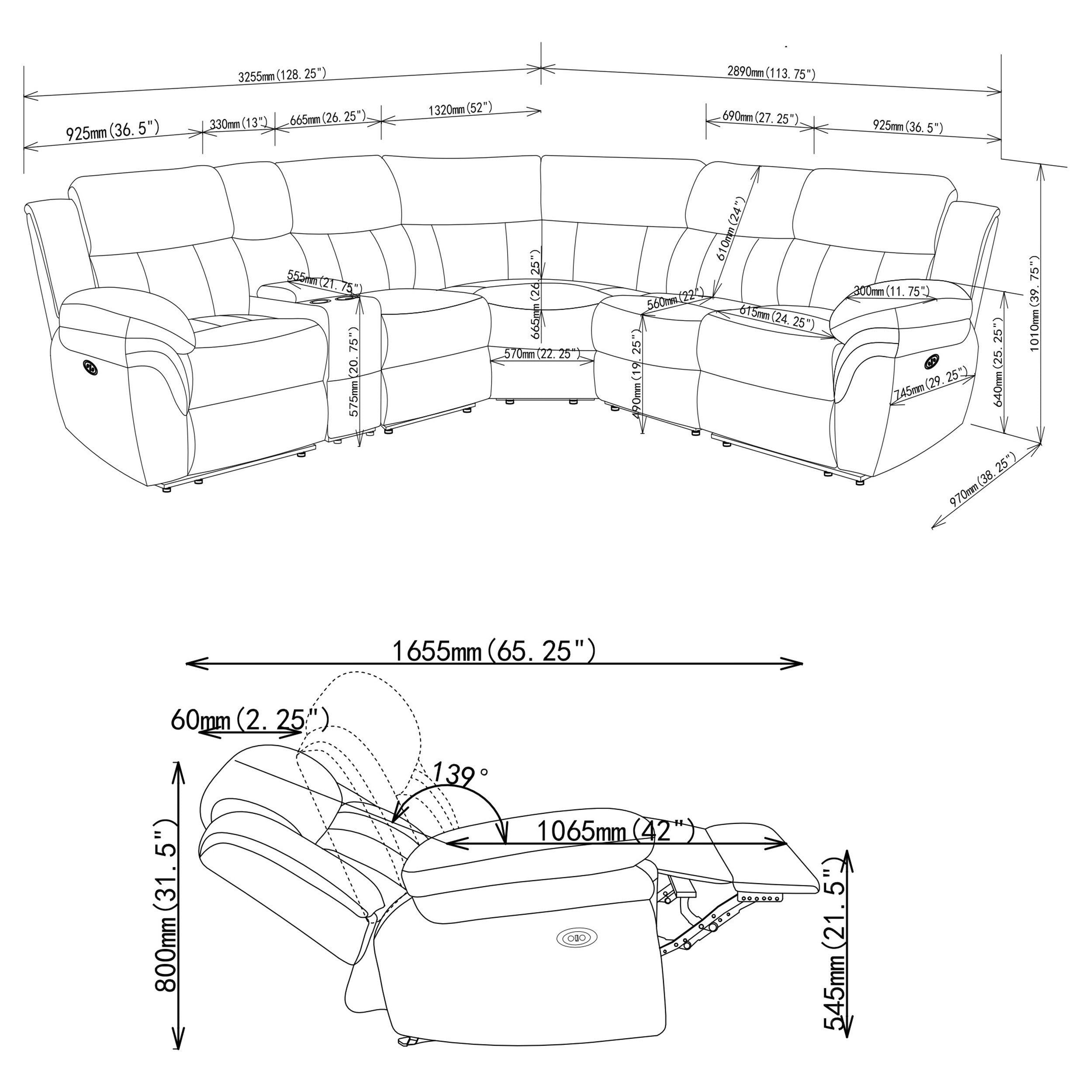 Bahrain 6-piece Modular Power Reclining Sectional Charcoal