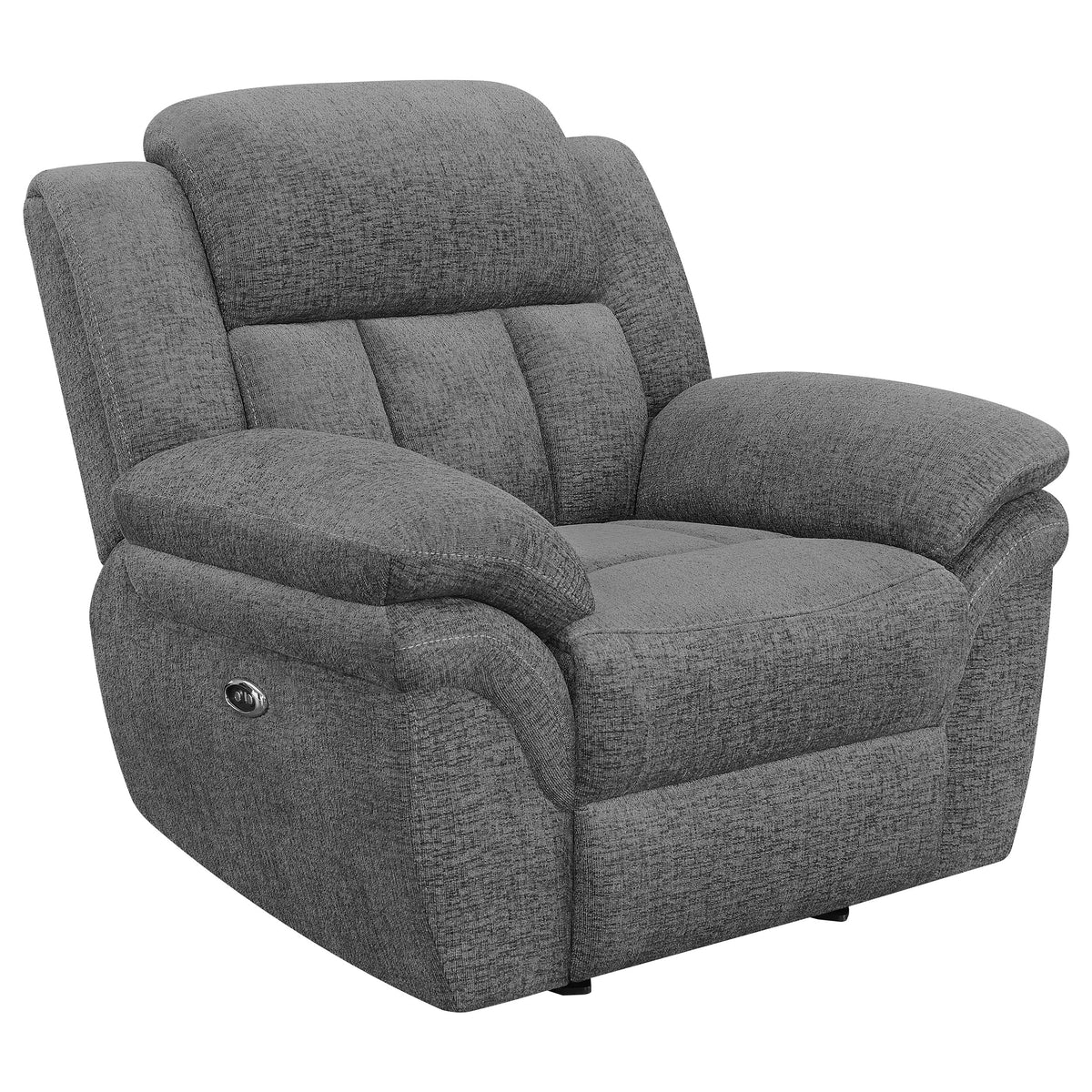 Best Furniture Outlet - Coaster - Bahrain Upholstered Power Glider Recliner Charcoal - 609543P