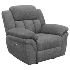 Best Furniture Outlet - Coaster - Bahrain Upholstered Power Glider Recliner Charcoal - 609543P