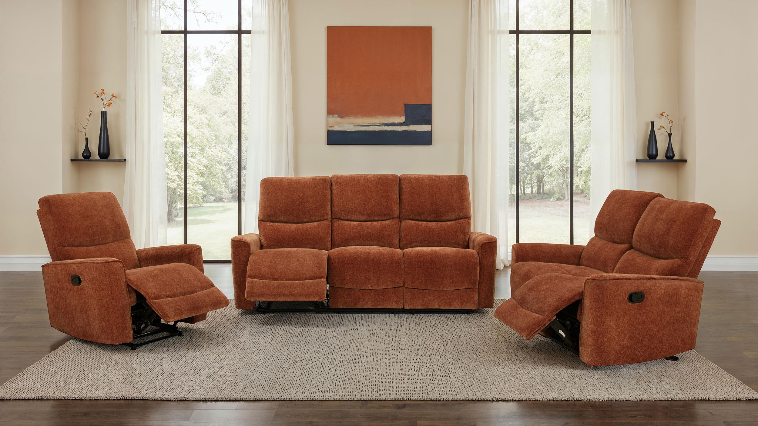 Best Furniture Outlet - Coaster - Navarro 3-piece Upholstered Reclining Sofa Set Orange - 609574-S3