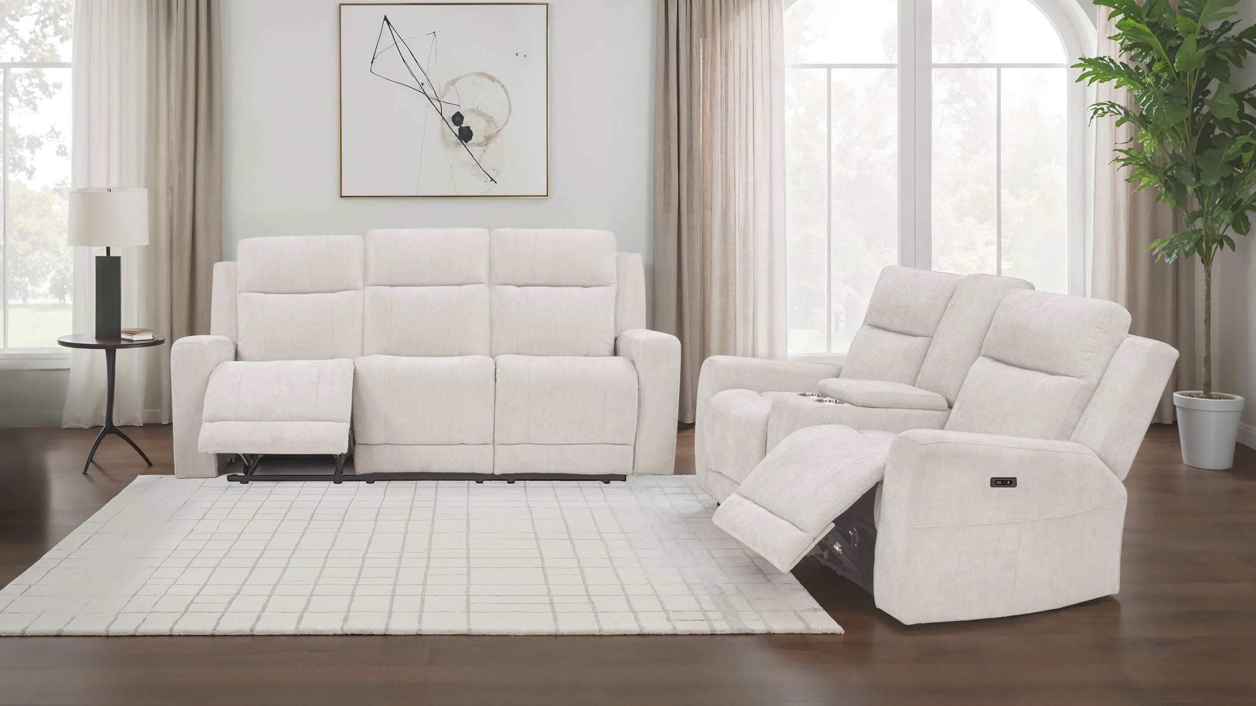 Best Furniture Outlet - Coaster - Kennett 2-piece Chenille Power Reclining Sofa Set Ivory - 610151P-S2