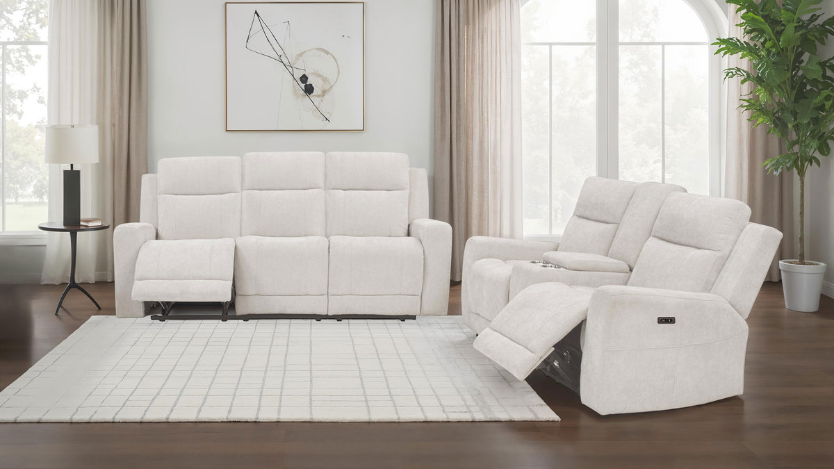 Best Furniture Outlet - Coaster - Kennett 2-piece Chenille Power Reclining Sofa Set Ivory - 610151P-S2