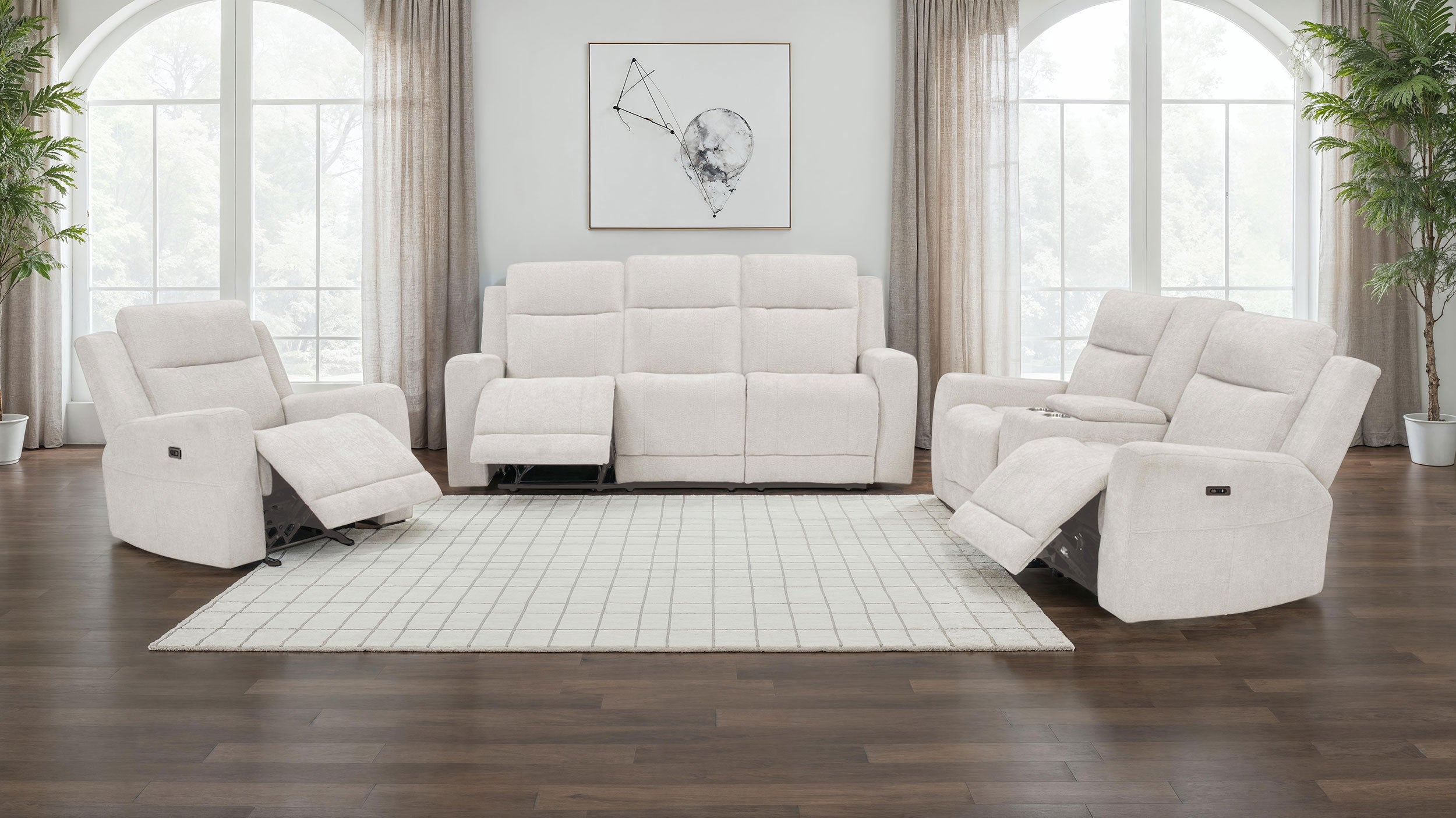 Best Furniture Outlet - Coaster - Kennett 3-piece Chenille Power Reclining Sofa Set Ivory - 610151P-S3