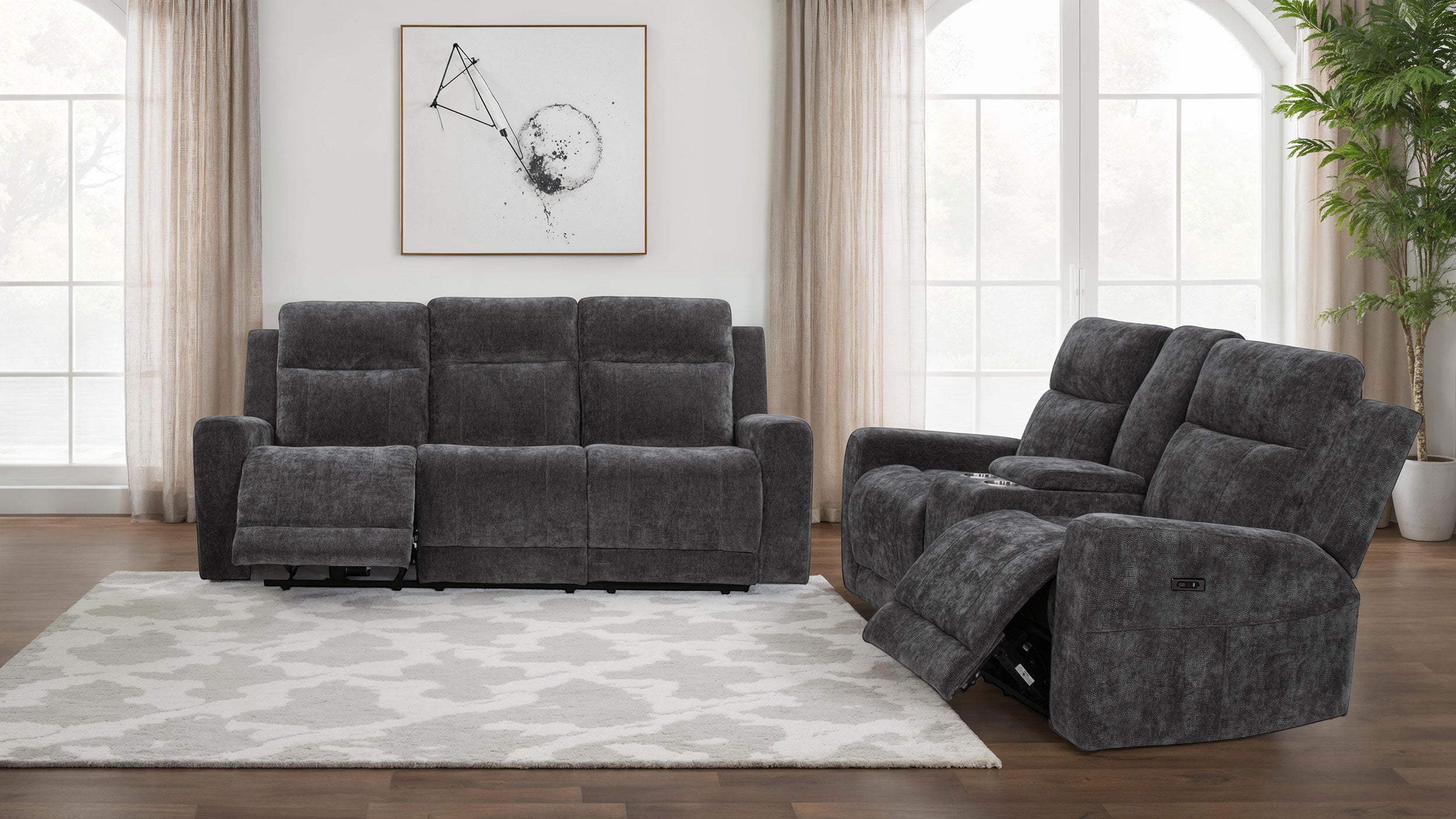 Best Furniture Outlet - Coaster - Kennett 2-piece Chenille Power Reclining Sofa Set Dark Grey - 610154P-S2