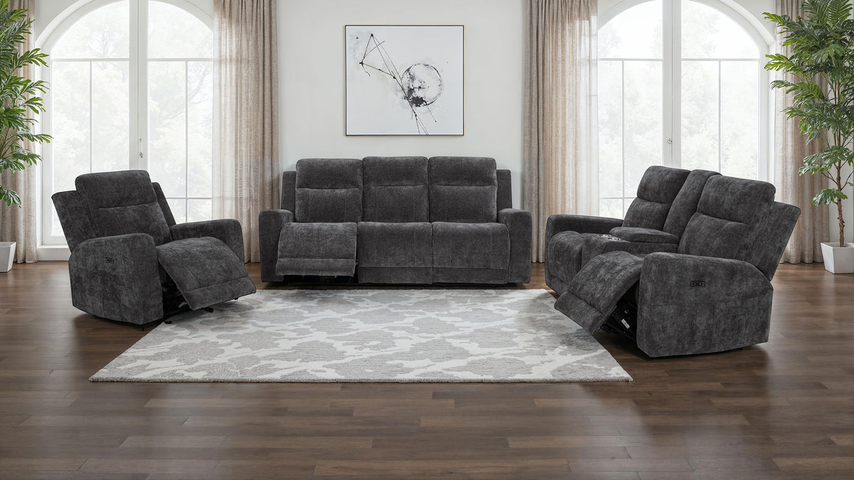 Best Furniture Outlet - Coaster - Kennett 3-piece Chenille Power Reclining Sofa Set Dark Grey - 610154P-S3