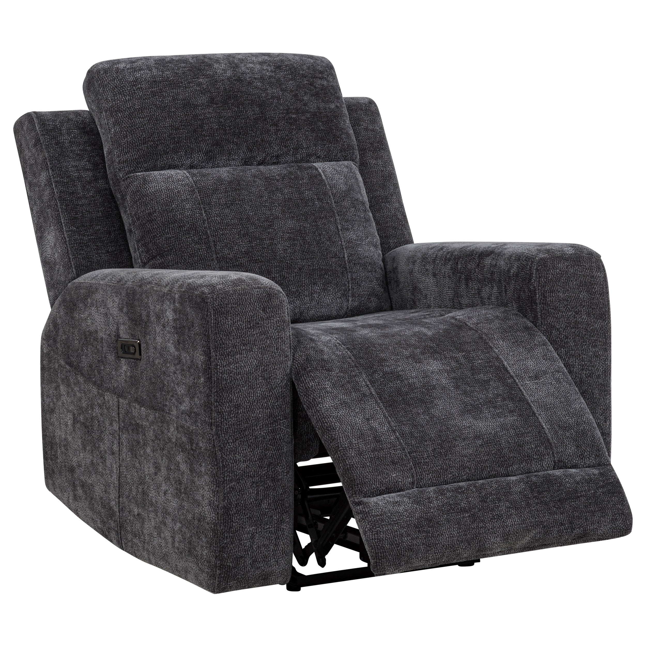 Best Furniture Outlet - Coaster - Kennett Chenille Upholstered Power Recliner Chair Dark Grey - 610156P