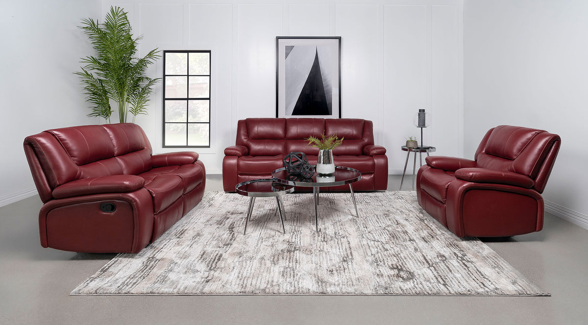 Best Furniture Outlet - Coaster - Camila 3-piece Upholstered Reclining Sofa Set Red - 610241-S3