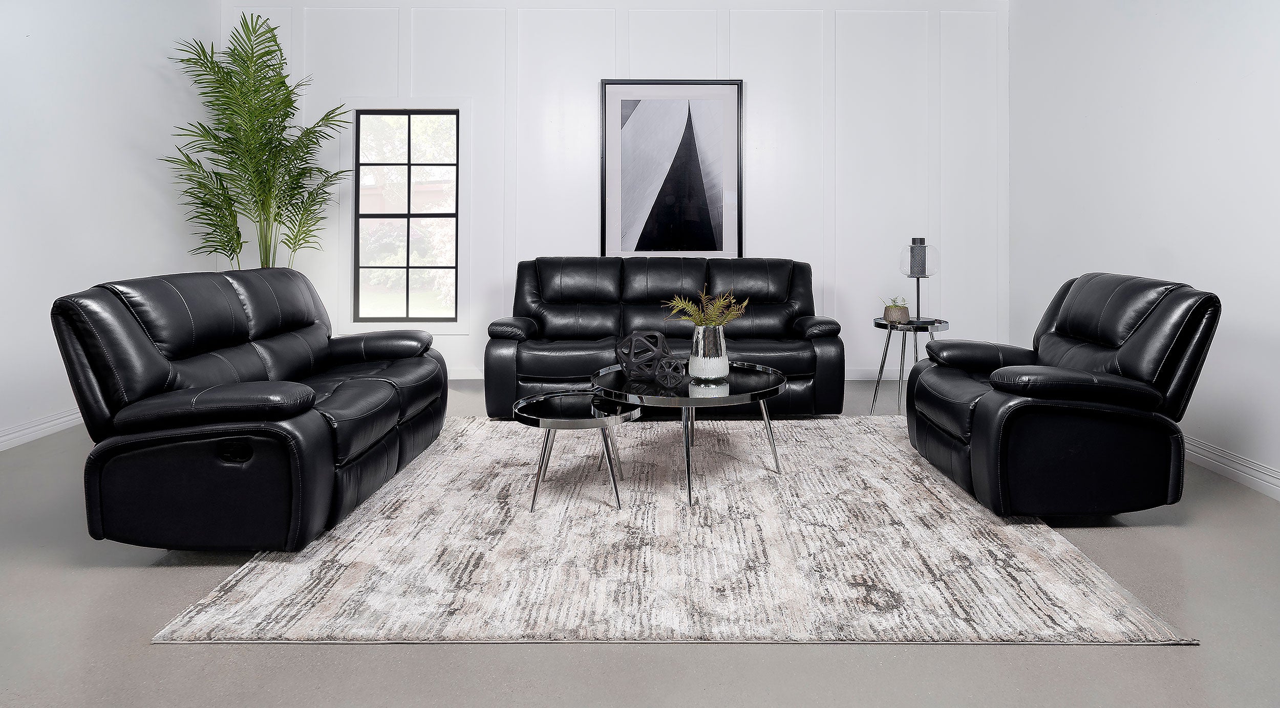 Best Furniture Outlet - Coaster - Camila 3-piece Upholstered Motion Reclining Sofa Set Black - 610244-S3