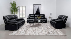 Best Furniture Outlet - Coaster - Camila 3-piece Upholstered Motion Reclining Sofa Set Black - 610244-S3