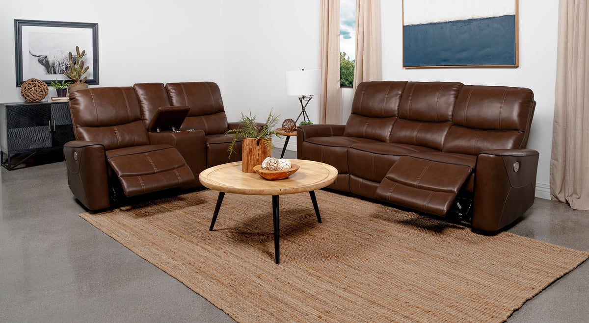 Best Furniture Outlet - Coaster - Greenfield 2-piece Power Reclining Sofa Set Saddle Brown - 610264P-S2