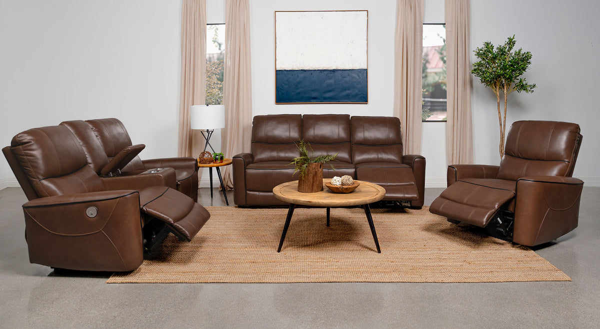 Best Furniture Outlet - Coaster - Greenfield 3-piece Power Reclining Sofa Set Saddle Brown - 610264P-S3