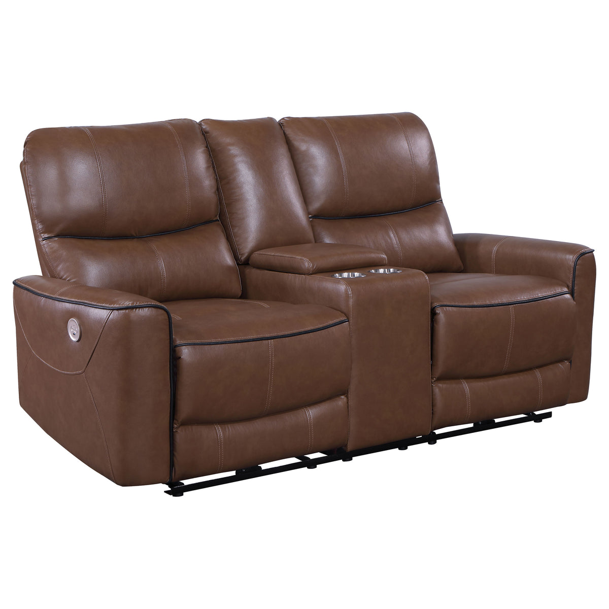 Best Furniture Outlet - Coaster - Greenfield Upholstered Power Reclining Loveseat Saddle Brown - 610265P