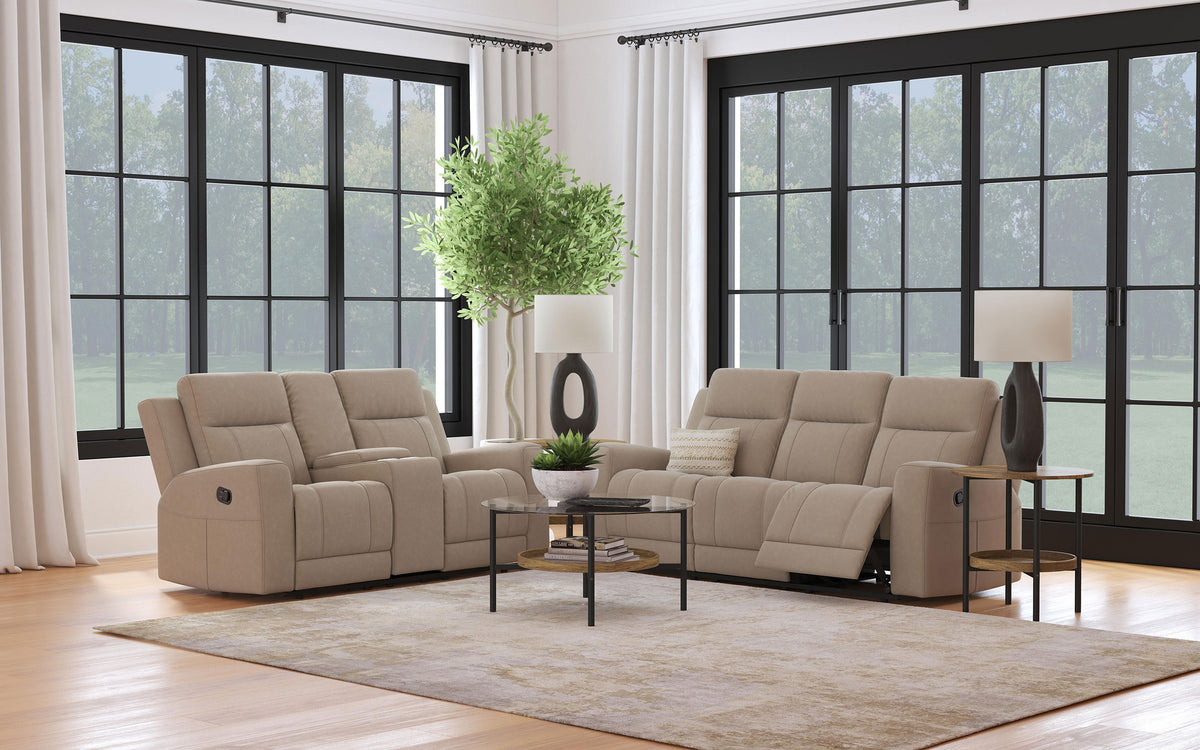 Best Furniture Outlet - Coaster - Brentwood 2-piece Upholstered Reclining Sofa Set Taupe - 610281-S2