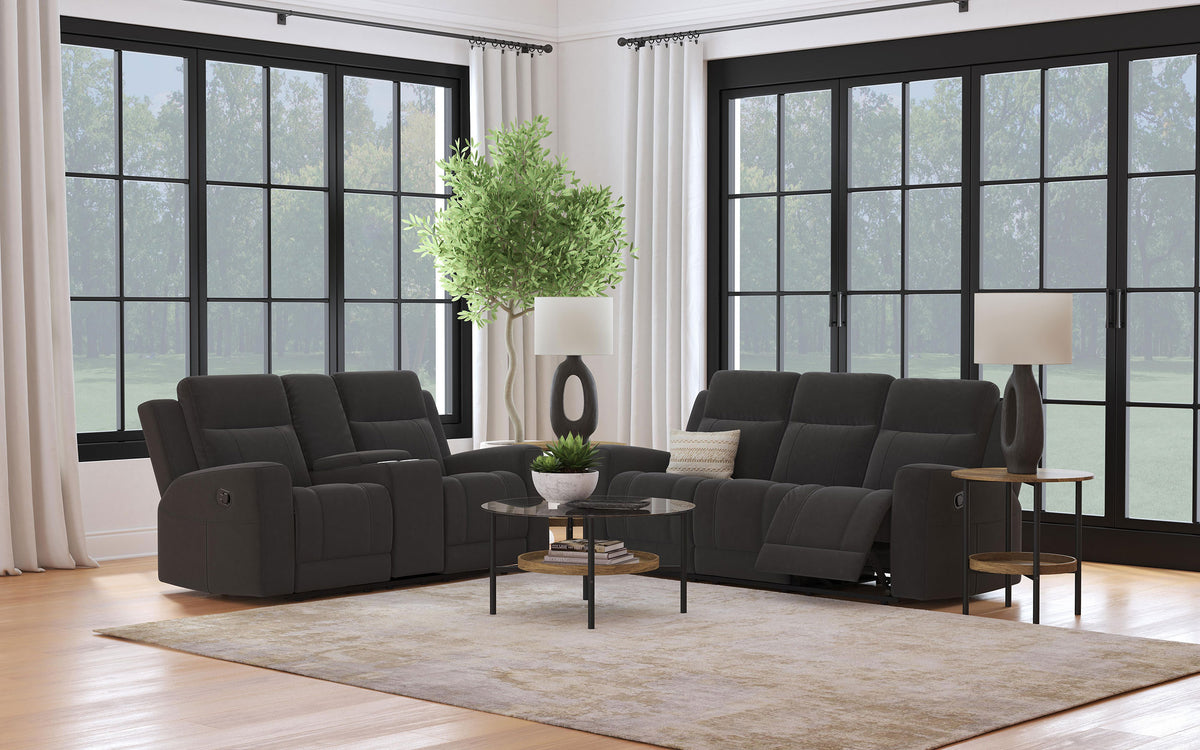 Best Furniture Outlet - Coaster - Brentwood 2-piece Upholstered Reclining Sofa Set Charcoal - 610284-S2