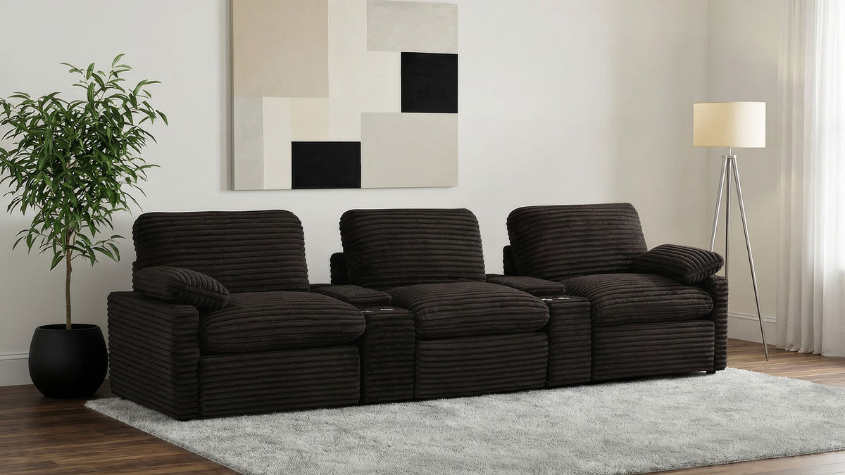 Best Furniture Outlet - Coaster - Collins 5-Piece Power Reclining Home Theater Seating Chocolate Brown - 610351PT