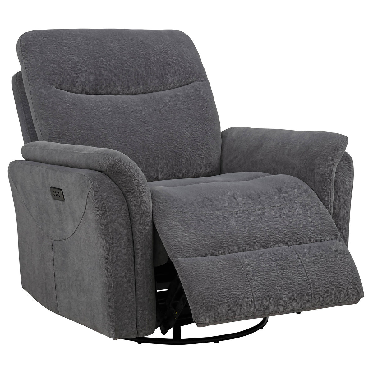 Best Furniture Outlet - Coaster - Adler Upholstered Power Swivel Glider Recliner Charcoal Grey - 610443P