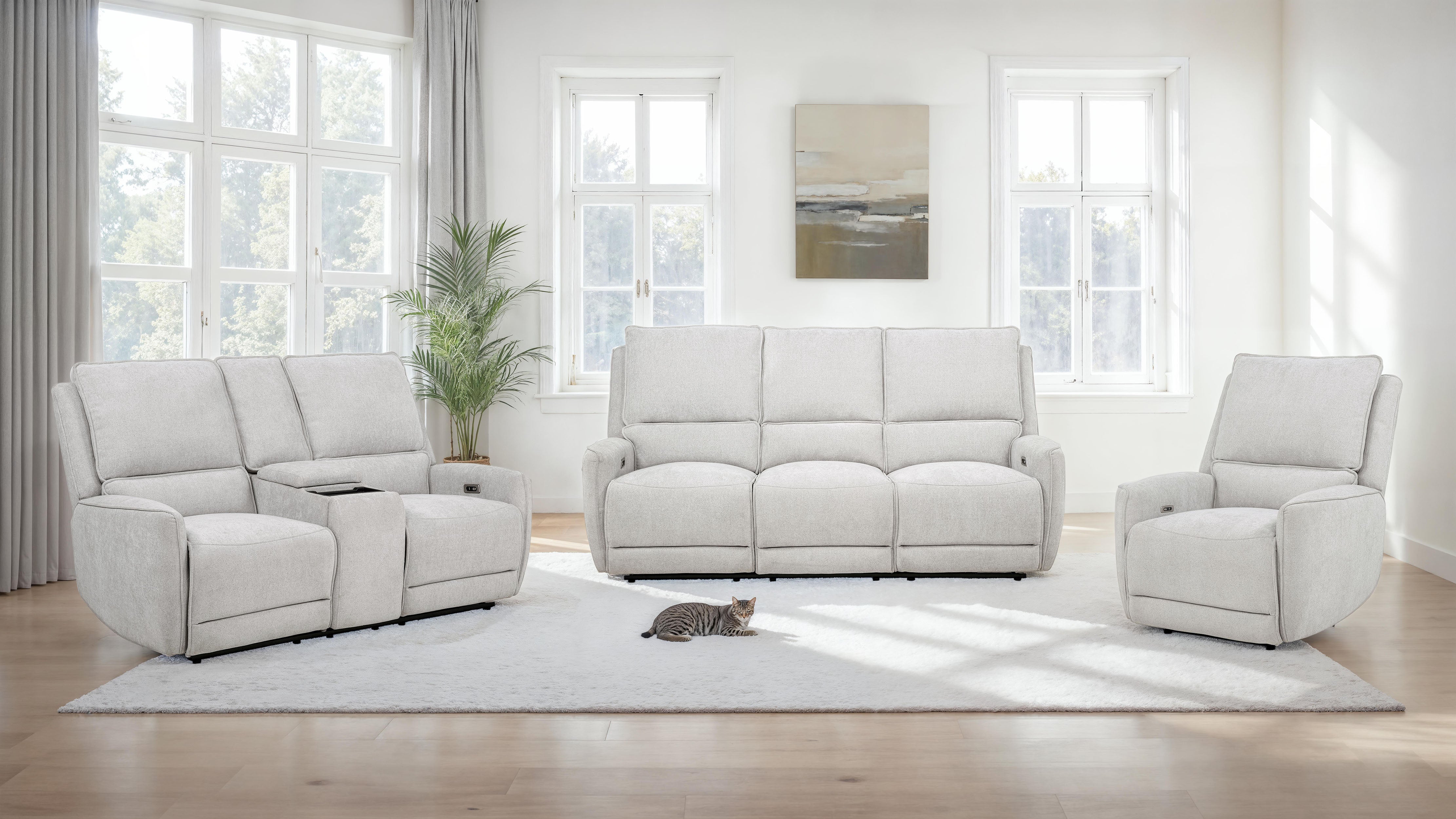 Best Furniture Outlet - Coaster - Sylmar 3-piece Chenille Power Reclining Sofa Set Dove Grey - 610521P-S3
