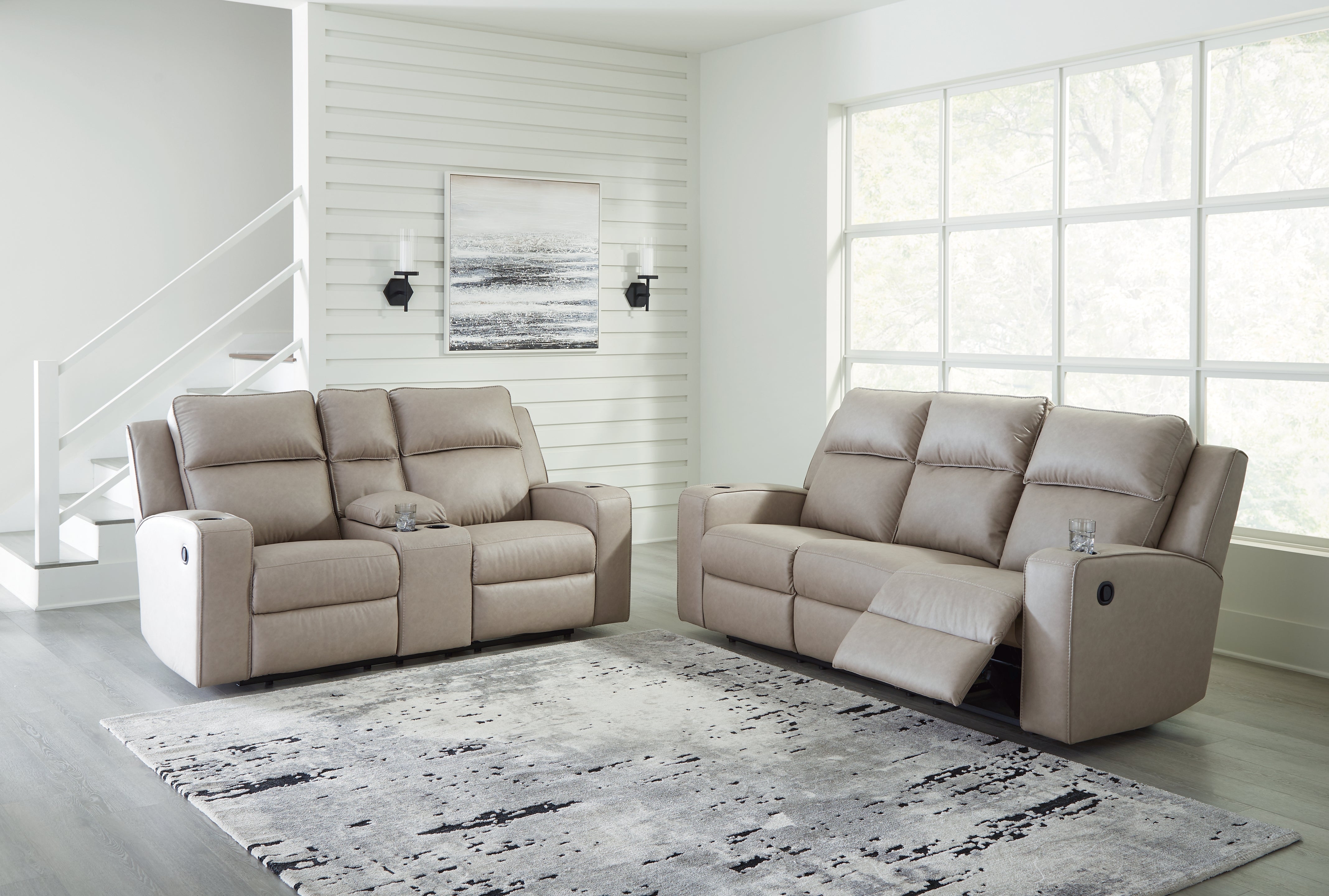 Best Furniture Outlet - Ashley Furniture - Lavenhorne Reclining Sofa and Loveseat - Reclining Sofa and Loveseat / Pebble - 63307U1