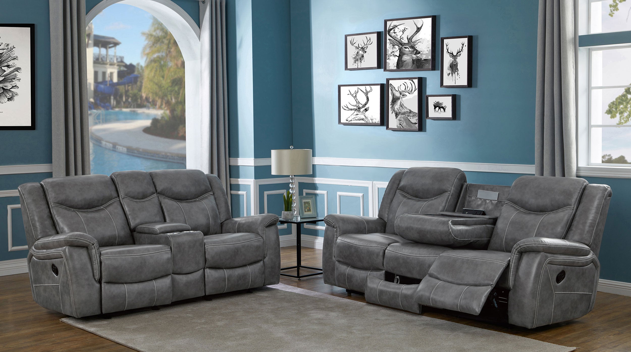 Best Furniture Outlet - Coaster - Conrad 2-piece Upholstered Padded Arm Motion Sofa Set Grey - 650354-S2
