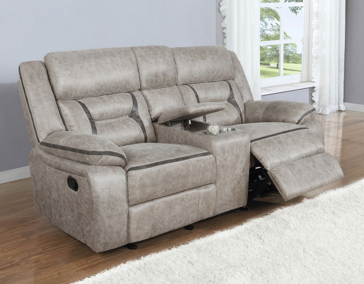 Best Furniture Outlet - Coaster - Greer Upholstered Motion Reclining Loveseat Taupe - 651352