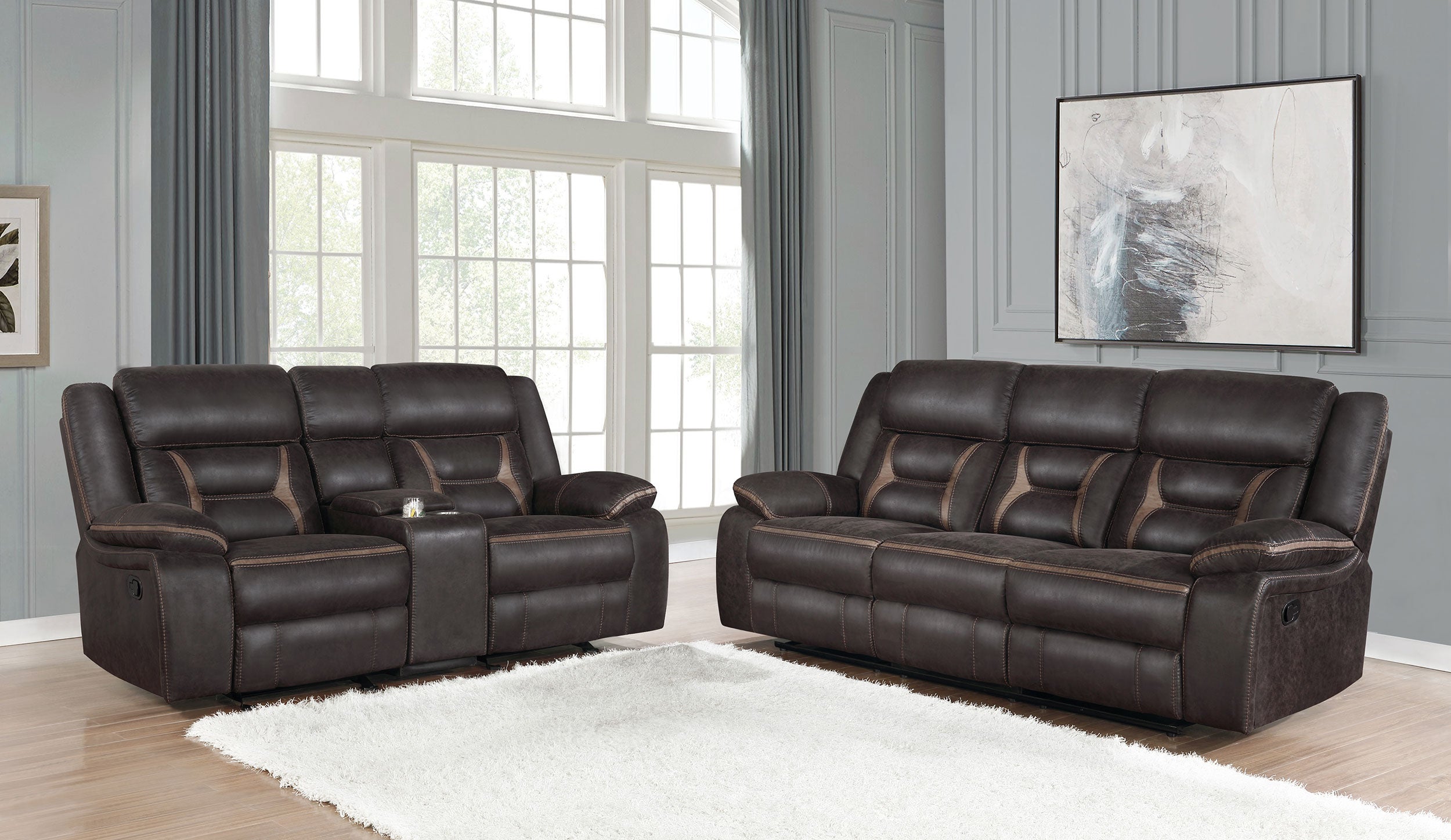 Best Furniture Outlet - Coaster - Greer 2-piece Upholstered Reclining Sofa Set Brown - 651354-S2