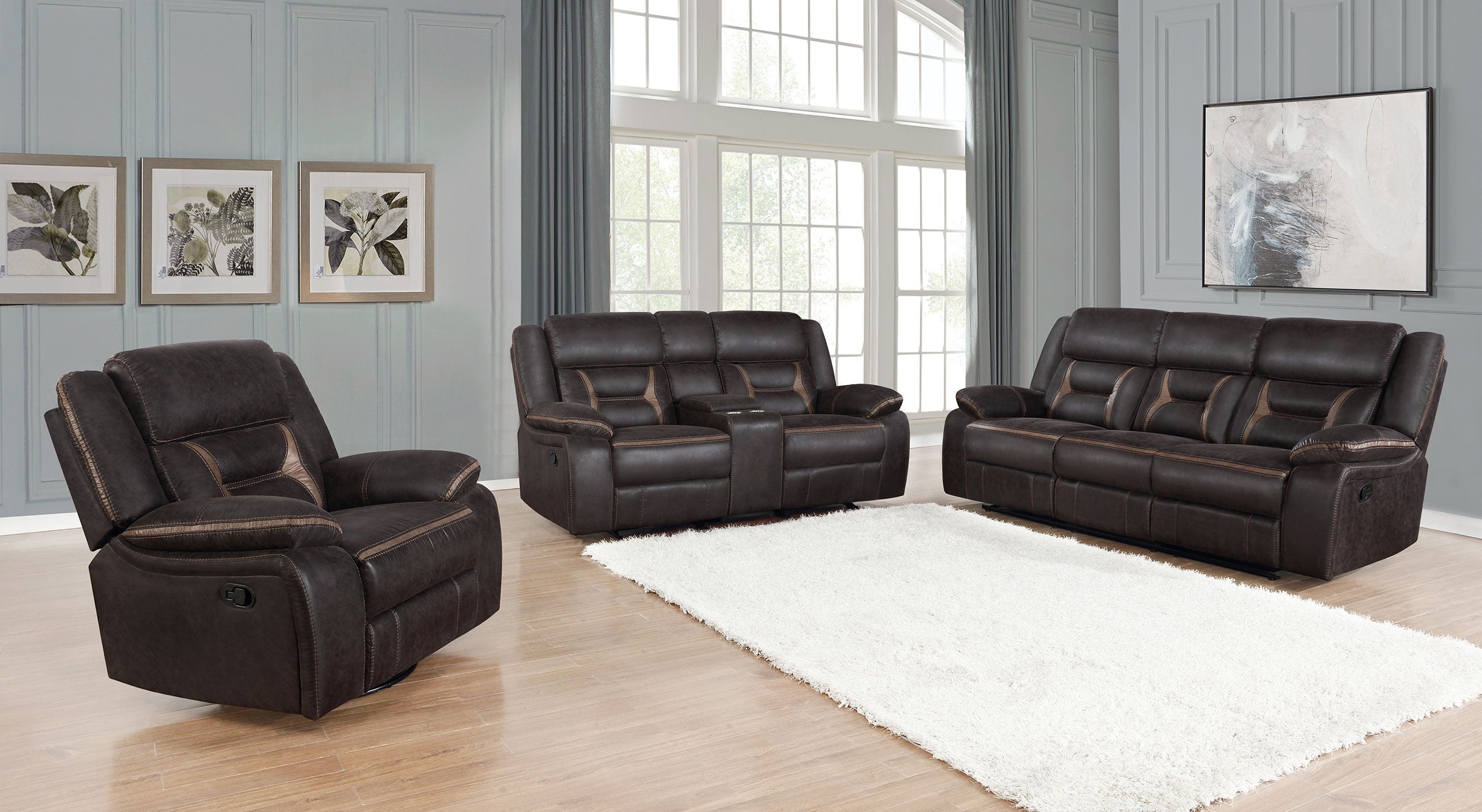 Best Furniture Outlet - Coaster - Greer 3-piece Upholstered Reclining Sofa Set Brown - 651354-S3