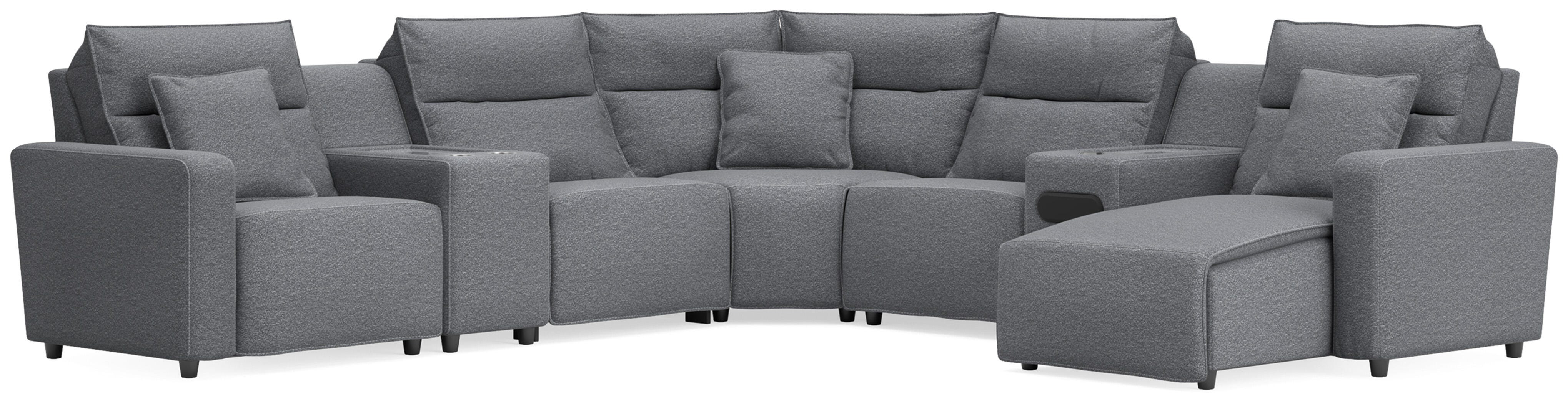 Best Furniture Outlet - Ashley Furniture - ModMax II Sectional - 7-Piece Power Reclining Sectional with Chaise and Audio System / Salt and Pepper - 65906S45