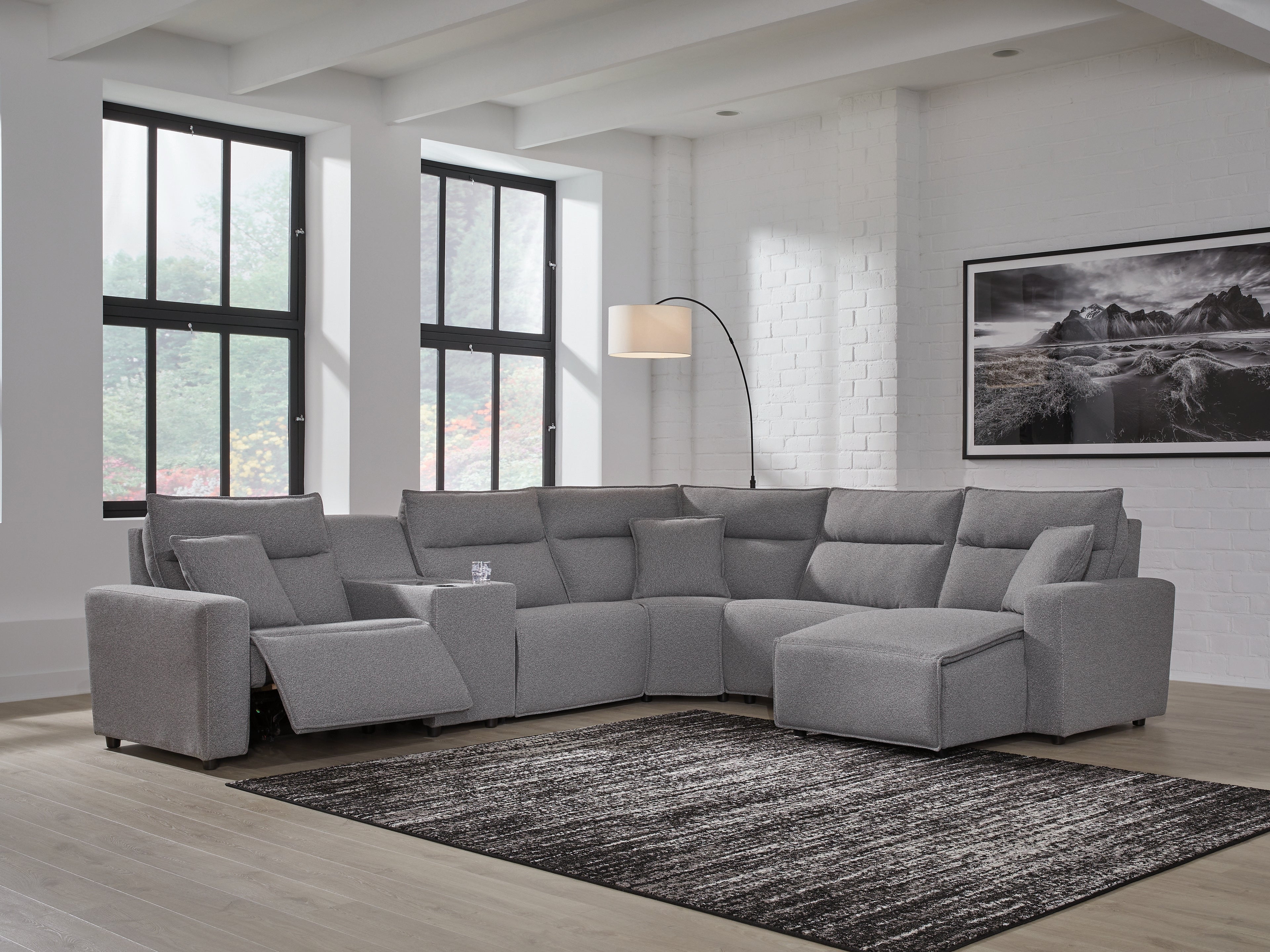 Best Furniture Outlet - Ashley Furniture - ModMax II Sectional - 6-Piece Power Reclining Sectional with Chaise and Console / Salt and Pepper - 65906S6